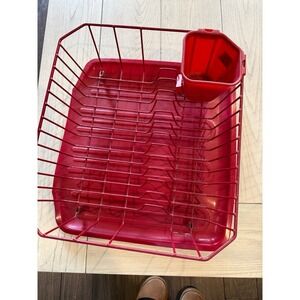 Rubbermaid Red Dish Drying Rack Drain Board Utensil Cup 3 Piece Set  1180 - 2